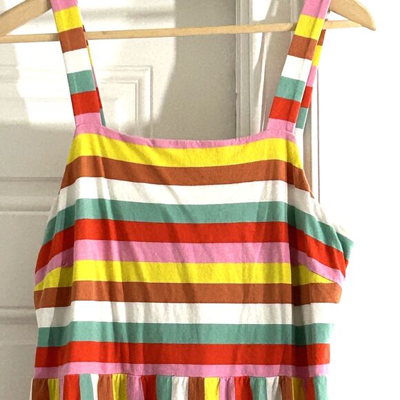 J.Crew Maxi Dress in Rainbow Stripe Size Large Sleeveless Long Tiered Colorful - Picture 4 of 10